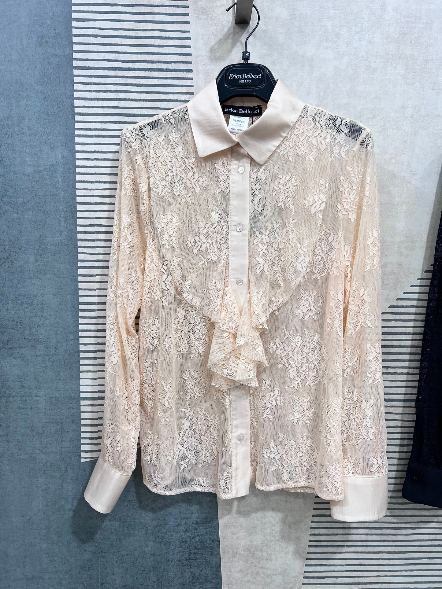 Camicia burro pizzo San Gallo semi trasparente - stile elegante donna