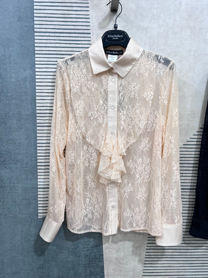 Camicia burro pizzo San Gallo semi trasparente - stile elegante donna