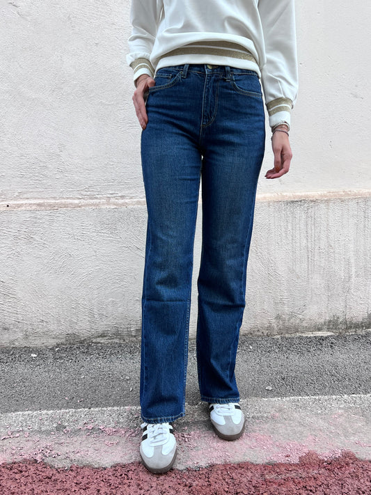 "Jeans donna Tiffosi Iris_3 gamba dritta blu scuro vista frontale - alta vita cotone premium"