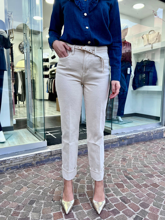 Jeans donna Amy_73 beige Tiffosi - vista frontale completa, gamba dritta alta vita in cotone