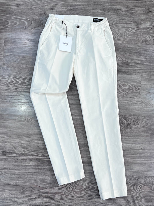 "Pantalone uomo armaturato Made in Italy - vista frontale colore panna -  tessuto cotone elasticizzato"