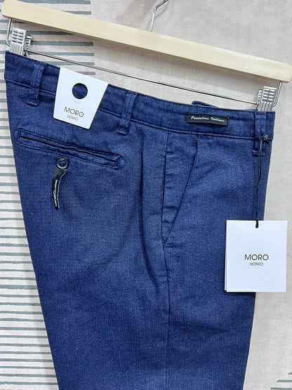 Pantalone uomo cotone elasticizzato  blu - dettaglio tessuto micro fantasia