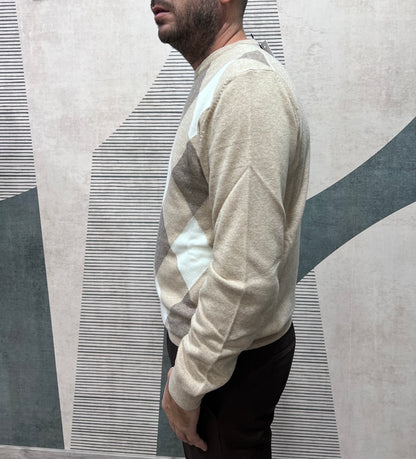 Maglione girocollo uomo a scacchi - vista laterale vestibilità