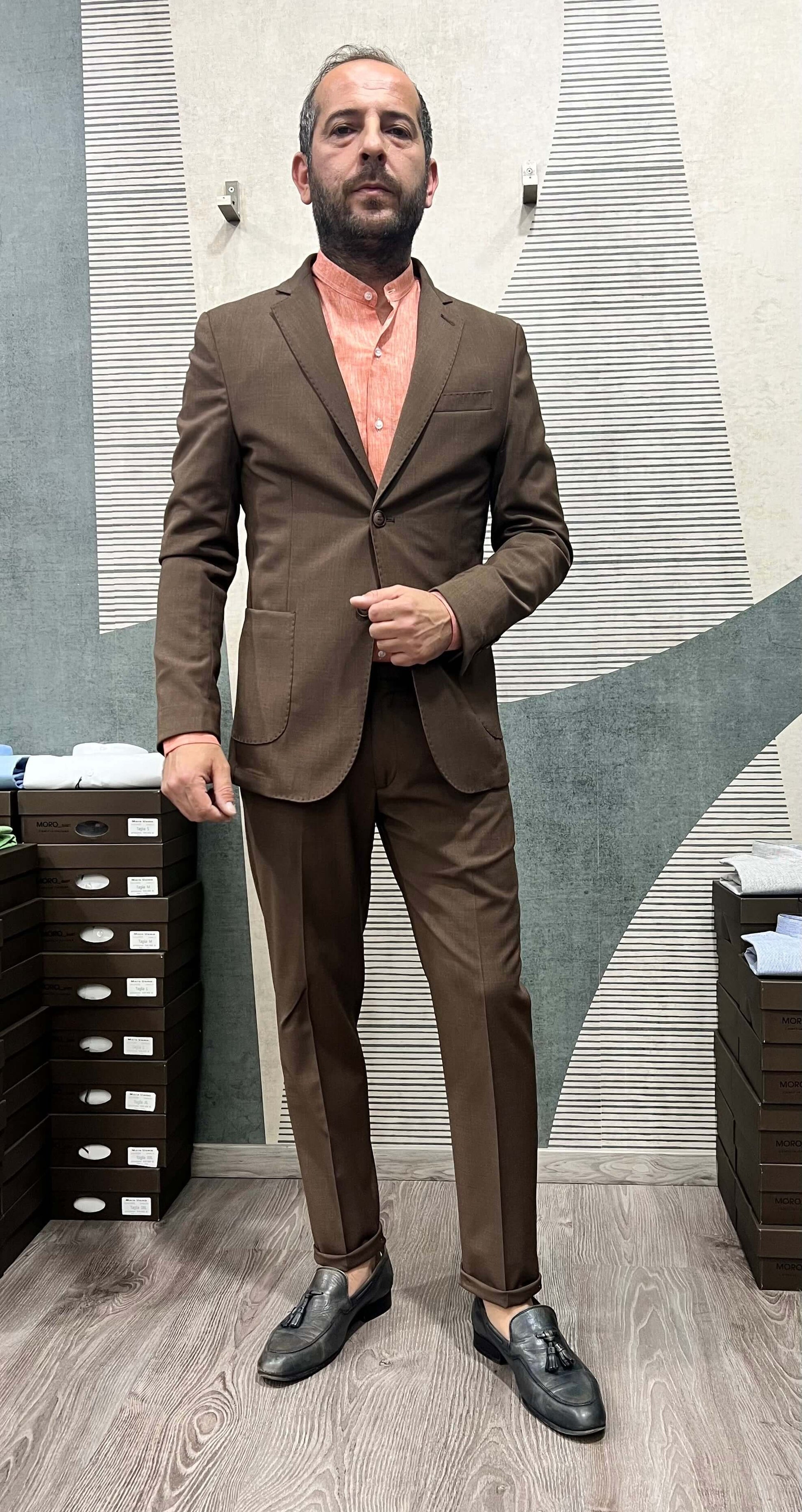Abito Elegante Uomo Vestito Cerimonia in Fresco Lana Brown – Frarò