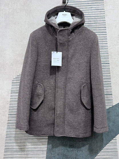 Giaccone uomo invernale con cappuccio colore fango - vista frontale completa