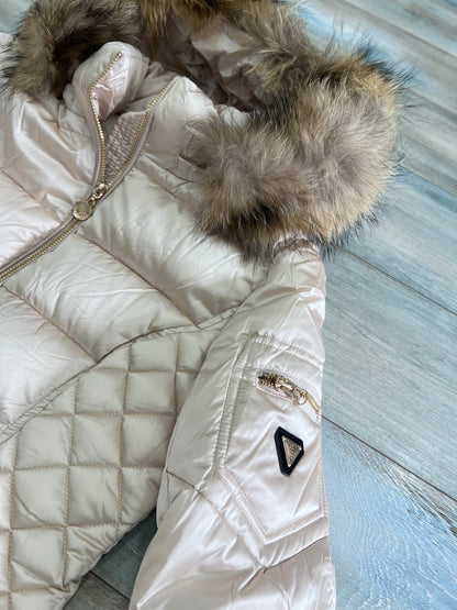 Giubbotto Donna Invernale 638 Bordeaux Beige con Cappuccio e Pelliccia