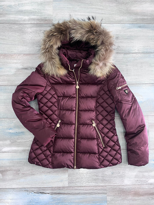 Giubbotto donna invernale 638 bordeaux  con cappuccio pelliccia, piumino trapuntato Miss più
