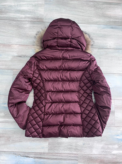 Giubbotto Donna Invernale 638 Bordeaux Beige con Cappuccio e Pelliccia