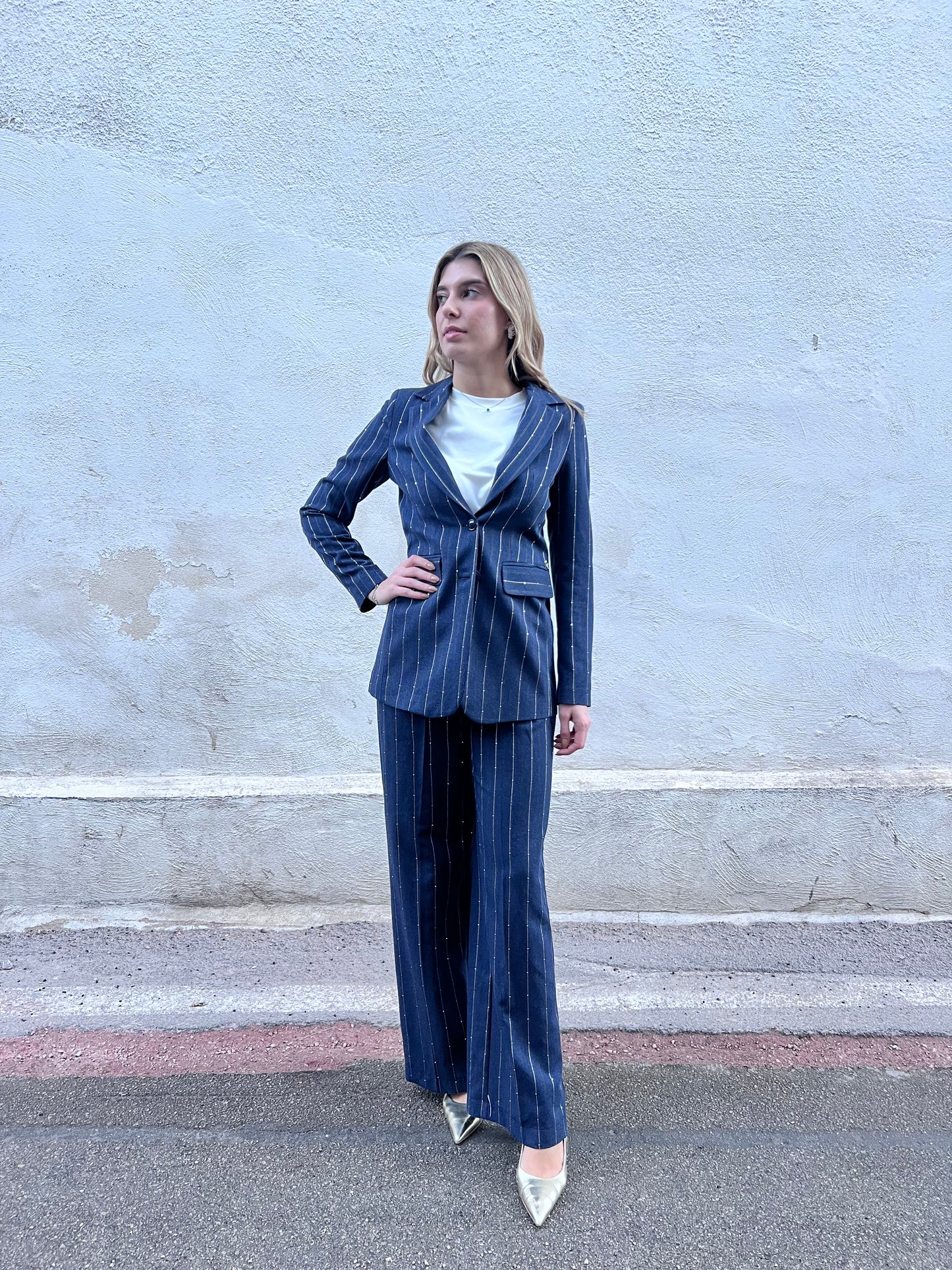 Completo donna elegante blu con brillantini - outfit completo