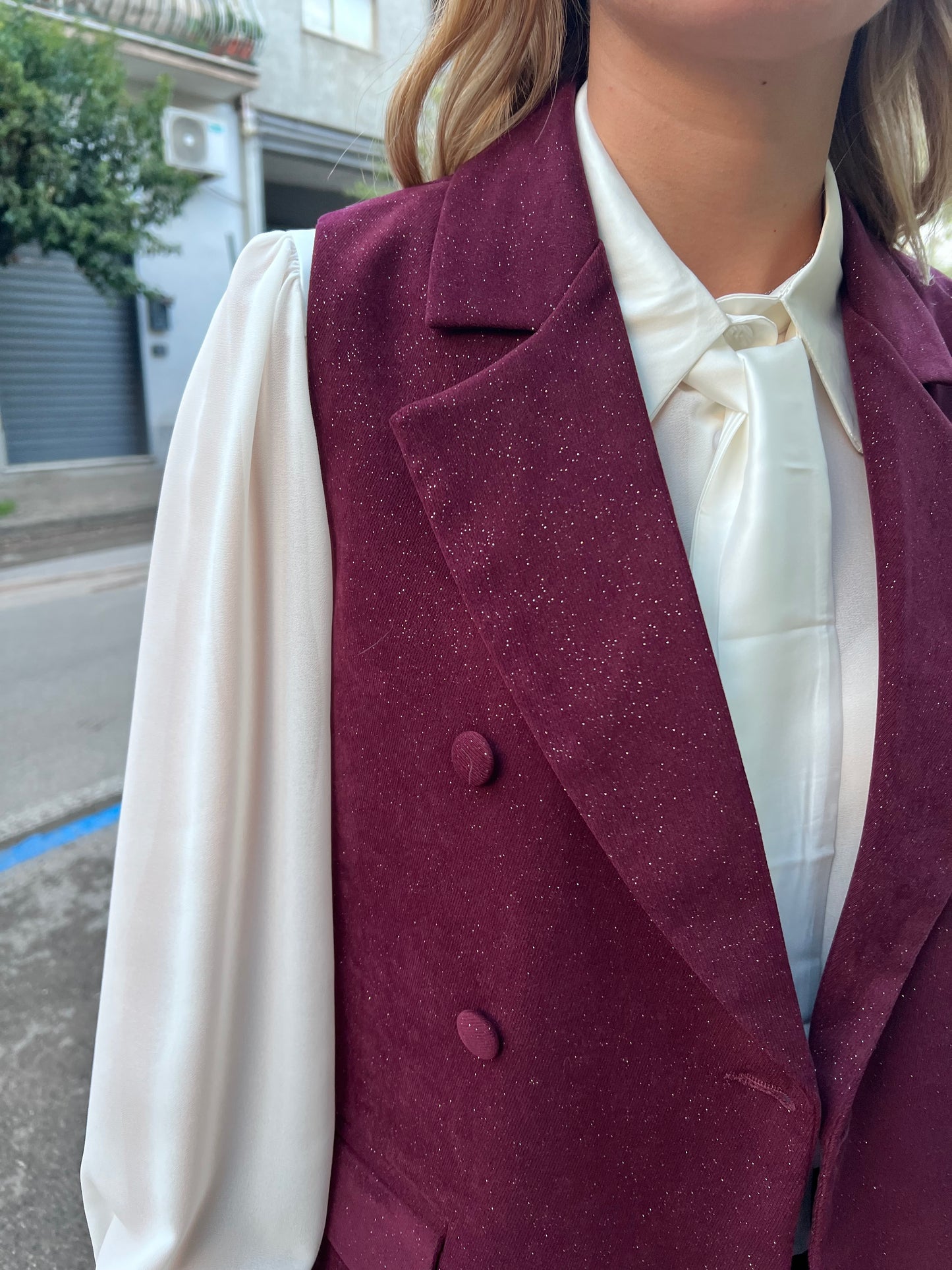 Tailleur 537 Bordeaux dettaglio tessuto effetto velluto con luccichio lurex - made in Italy