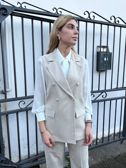 Tailleur Donna 537 Burro | Elegante Gilet Doppio Petto e Pantalone Palazzo - Lurex Made in Italy