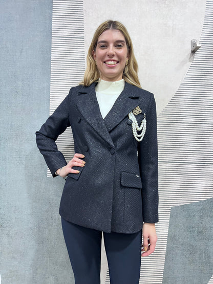 Giacca Cappotto 567 doppio petto tweed lurex donna - vista frontale completa