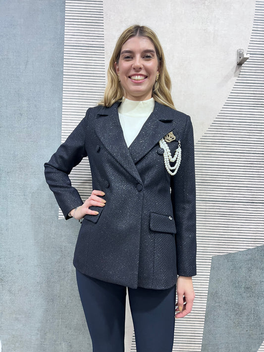 Giacca Cappotto 567 doppio petto tweed lurex donna - vista frontale completa