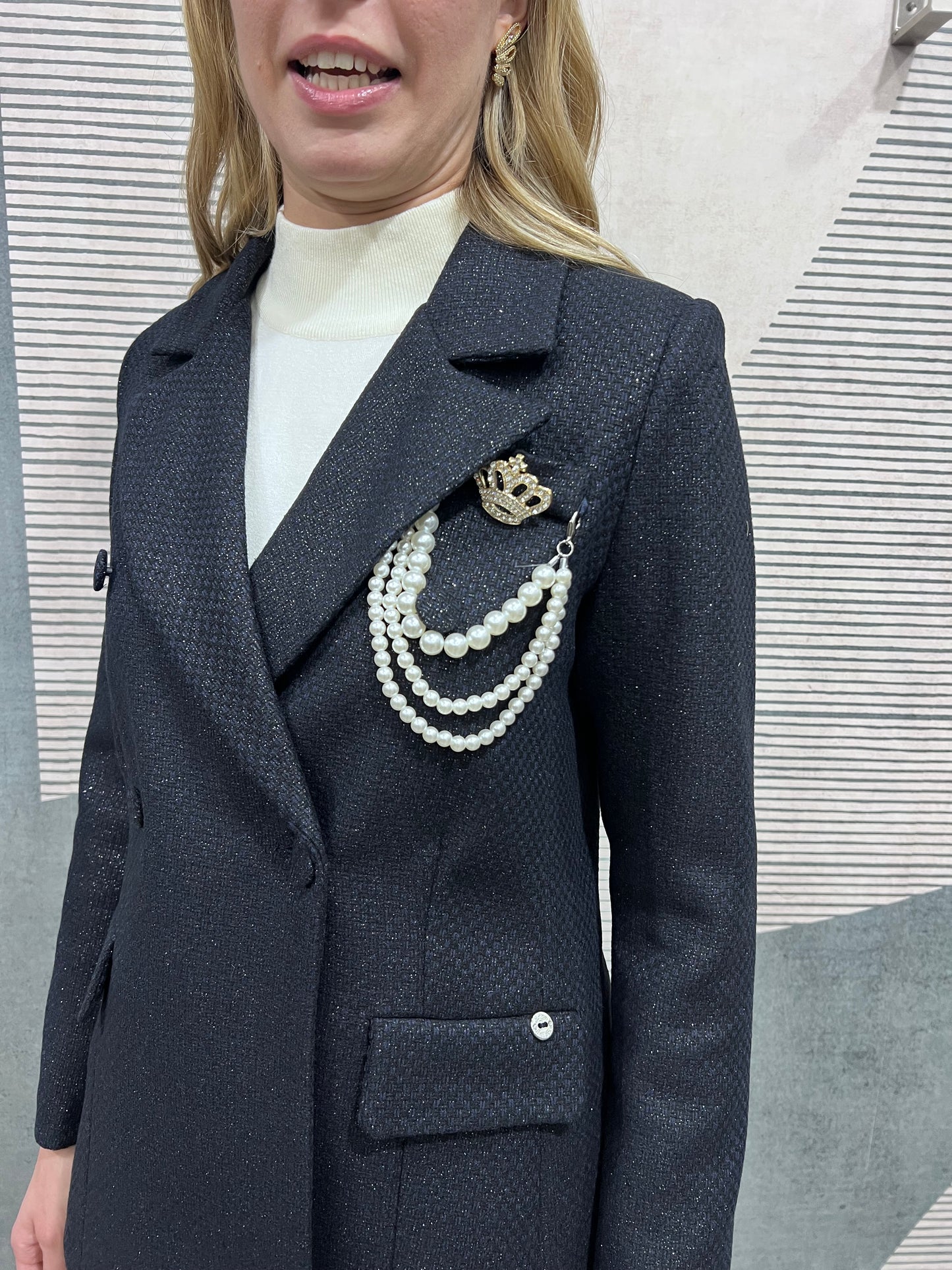 Giacca Cappotto 567 dettaglio tessuto tweed con lurex - effetto luminoso