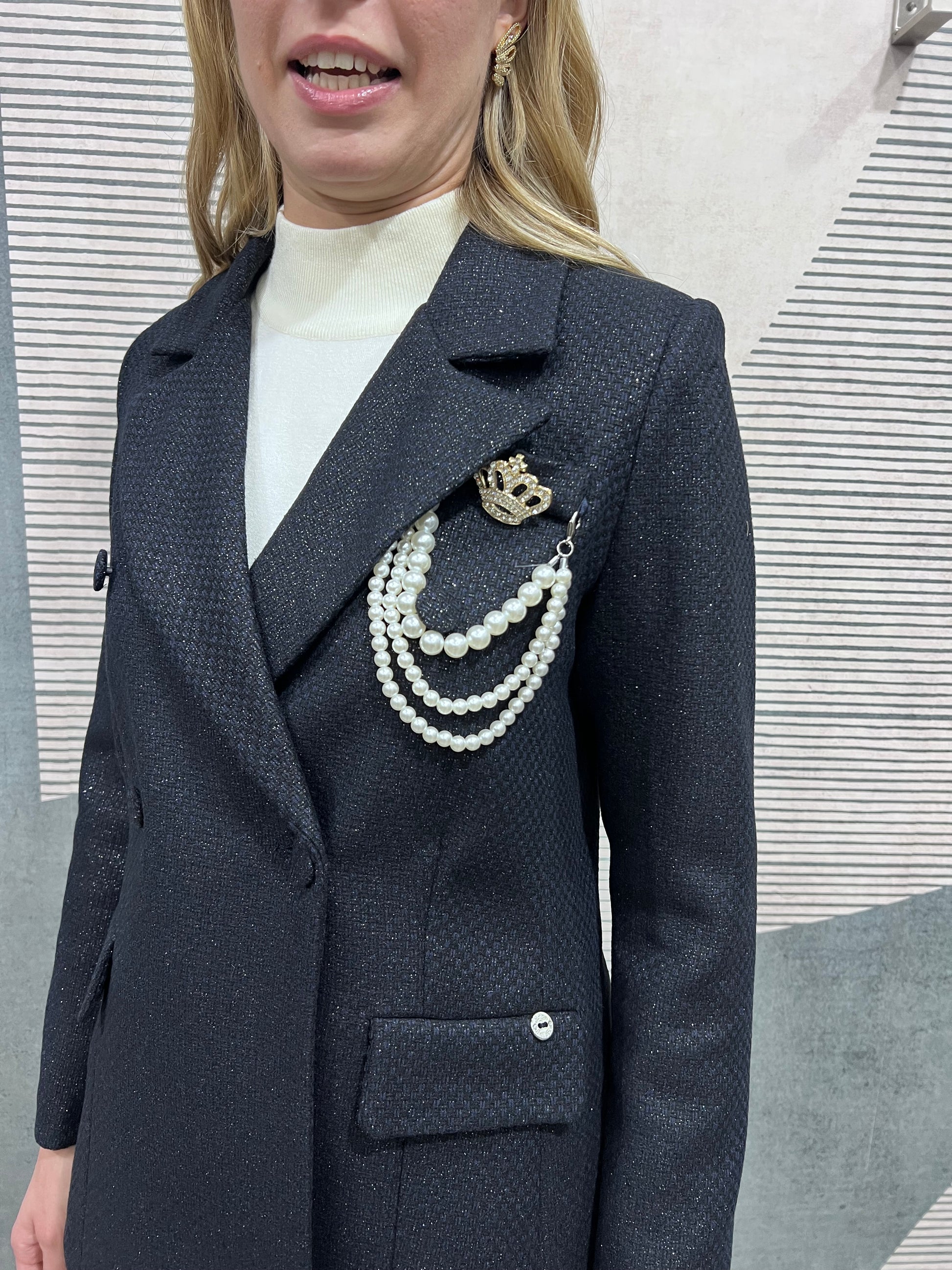 Giacca Cappotto 567 dettaglio tessuto tweed con lurex - effetto luminoso