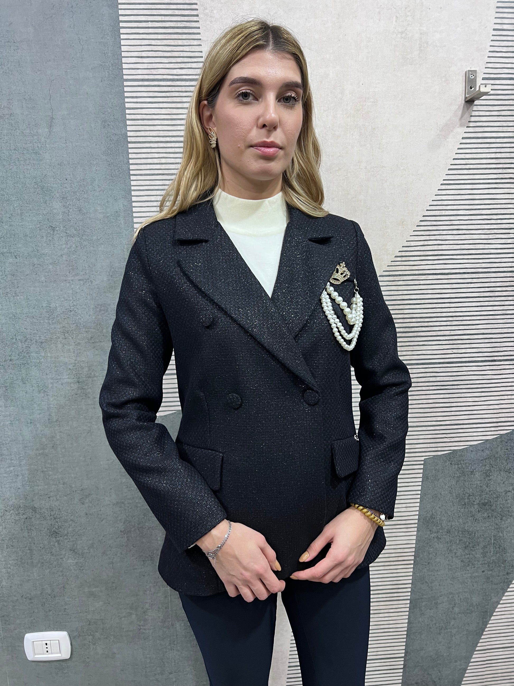 Giacca Cappotto 567 blazer donna doppio petto - dettaglio vestibilità avvitata