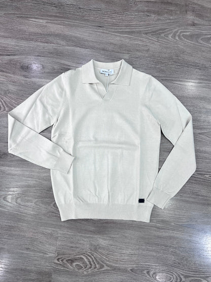 Polo Derby uomo beige manica lunga viscosa - vista frontale completa