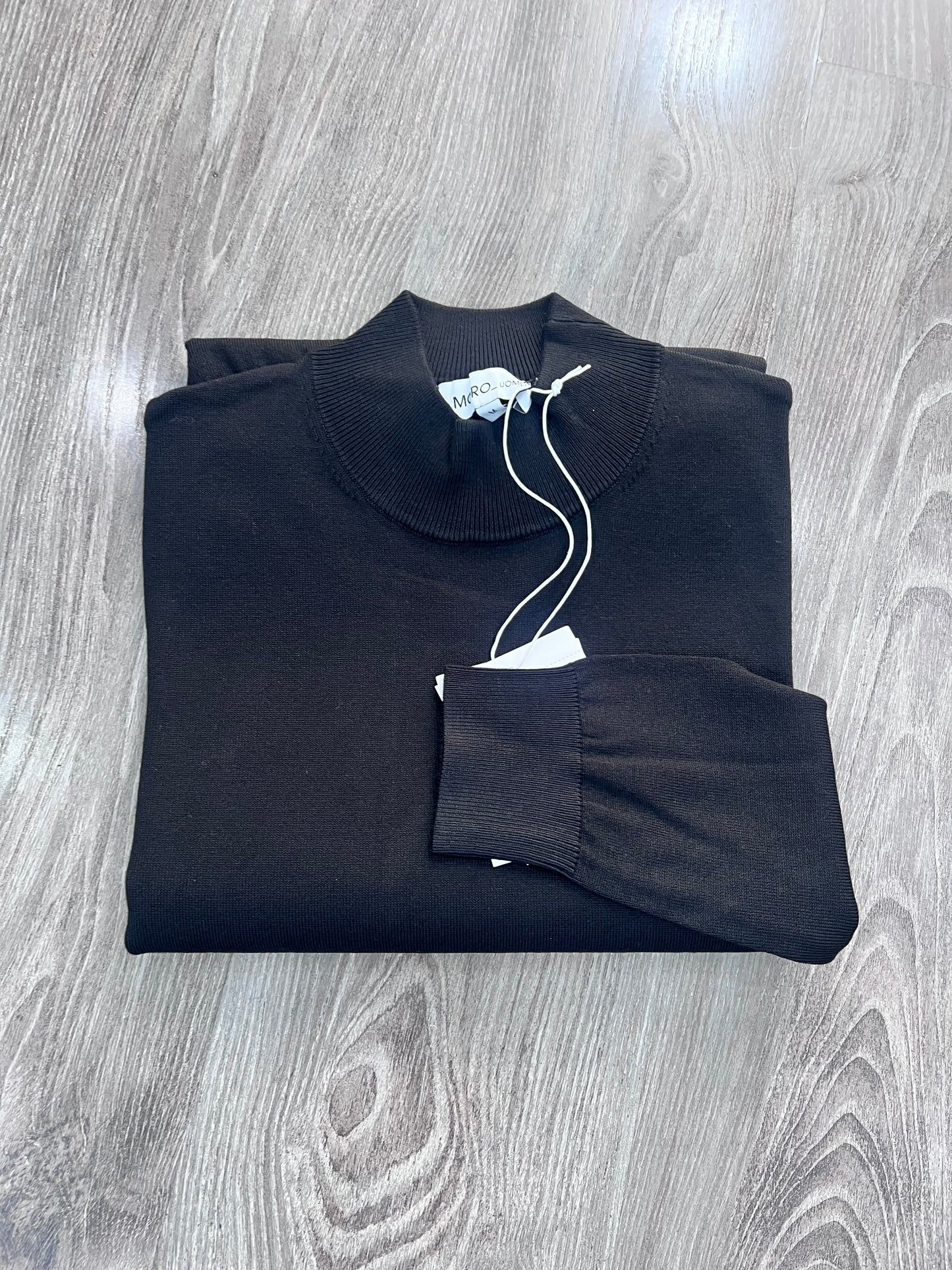 Maglia uomo mezzo collo nera manica lunga tessuto viscosa acrilica
