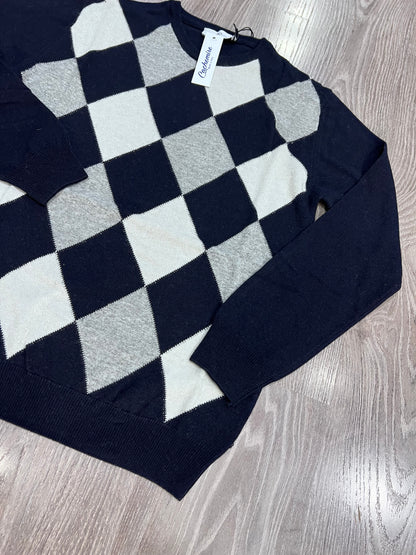 Maglione Uomo Girocollo a Scacchi Lana Cachemire Made in Italy