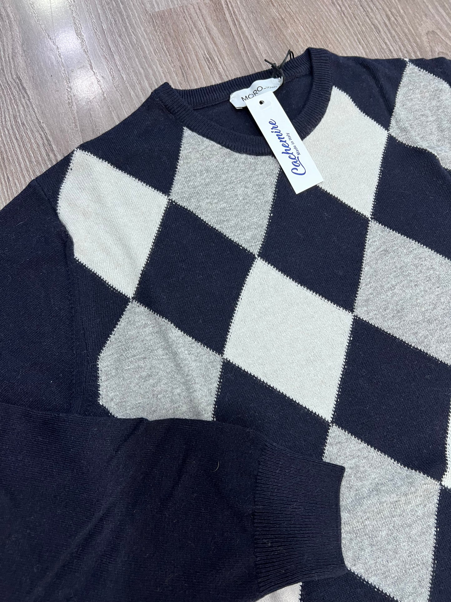 Maglione Uomo Girocollo a Scacchi Lana Cachemire Made in Italy