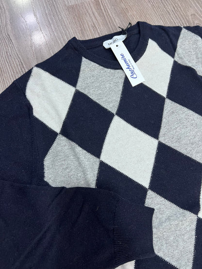 Maglione Uomo Girocollo a Scacchi Lana Cachemire Made in Italy