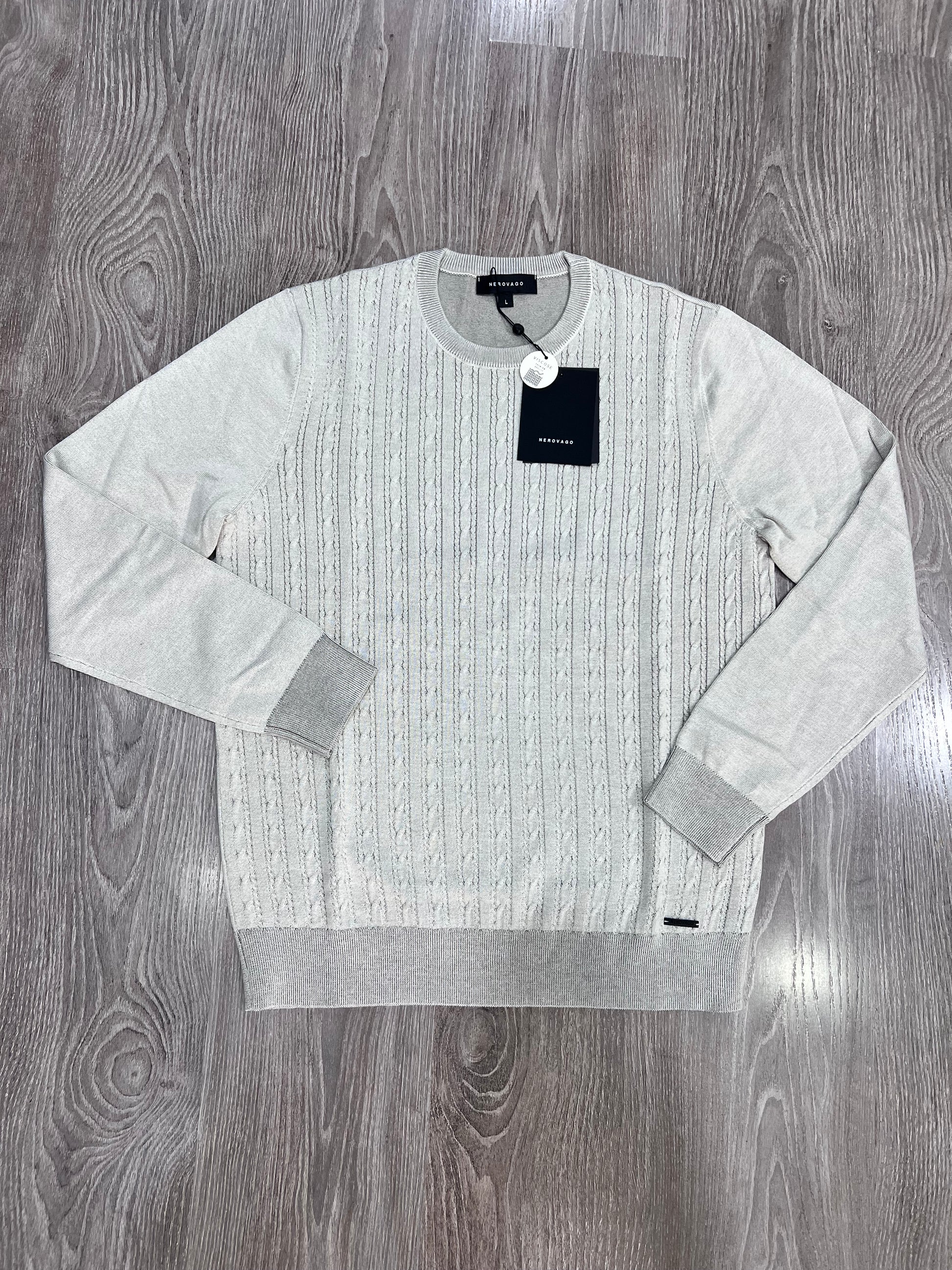 Maglia uomo girocollo viscosa grigio con trama a trecce - vista frontale