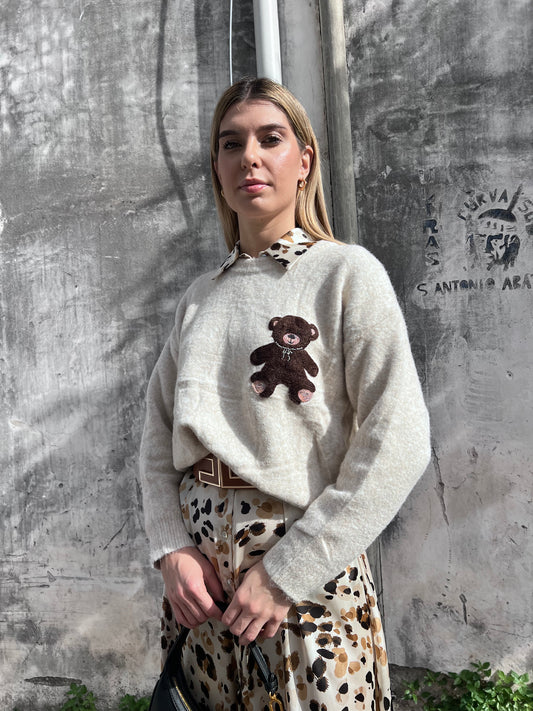 Maglione Teddy Donna Invernale | Morbido e Caldo con Ricamo Orsetto