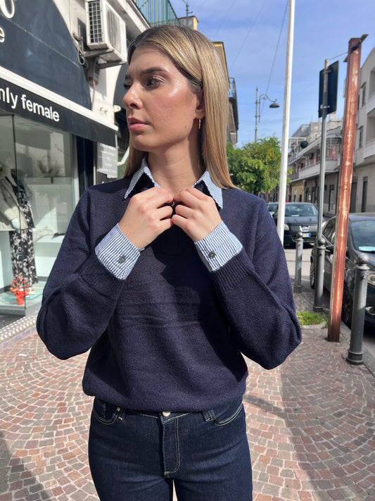  Maglione donna con finta camicia integrata - vista frontale