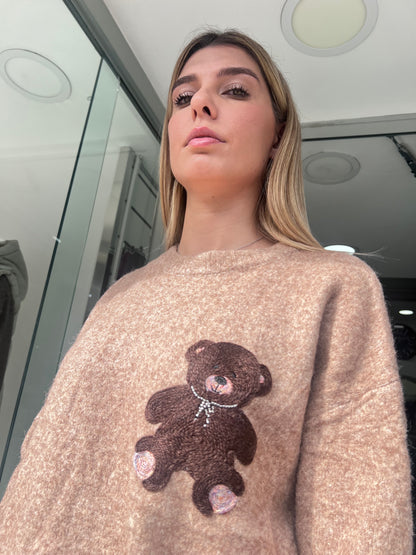 Maglione Teddy Donna Invernale | Morbido e Caldo con Ricamo Orsetto