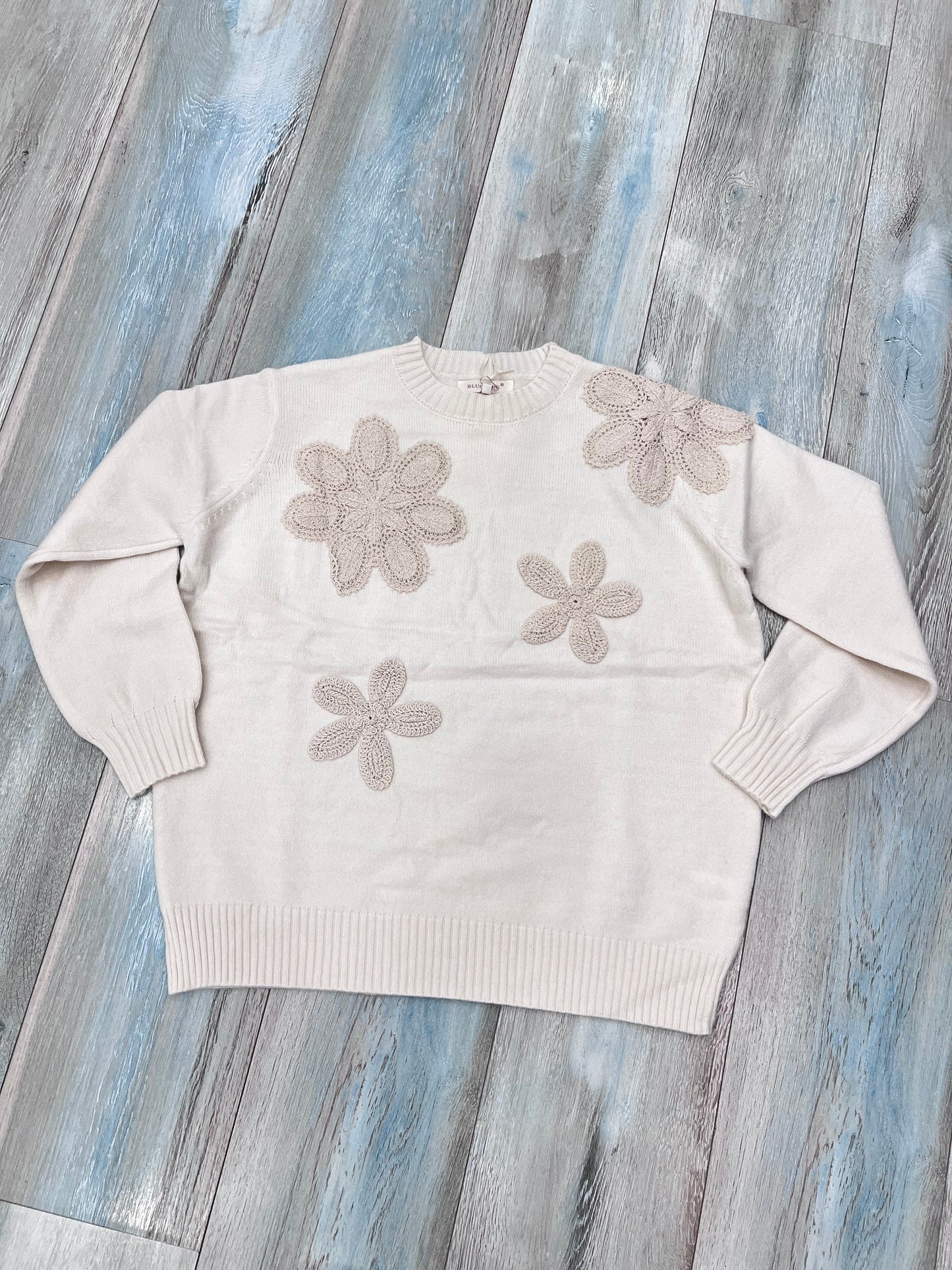 Maglione donna a manica lunga con applicazioni floreali - Taglia unica comoda
