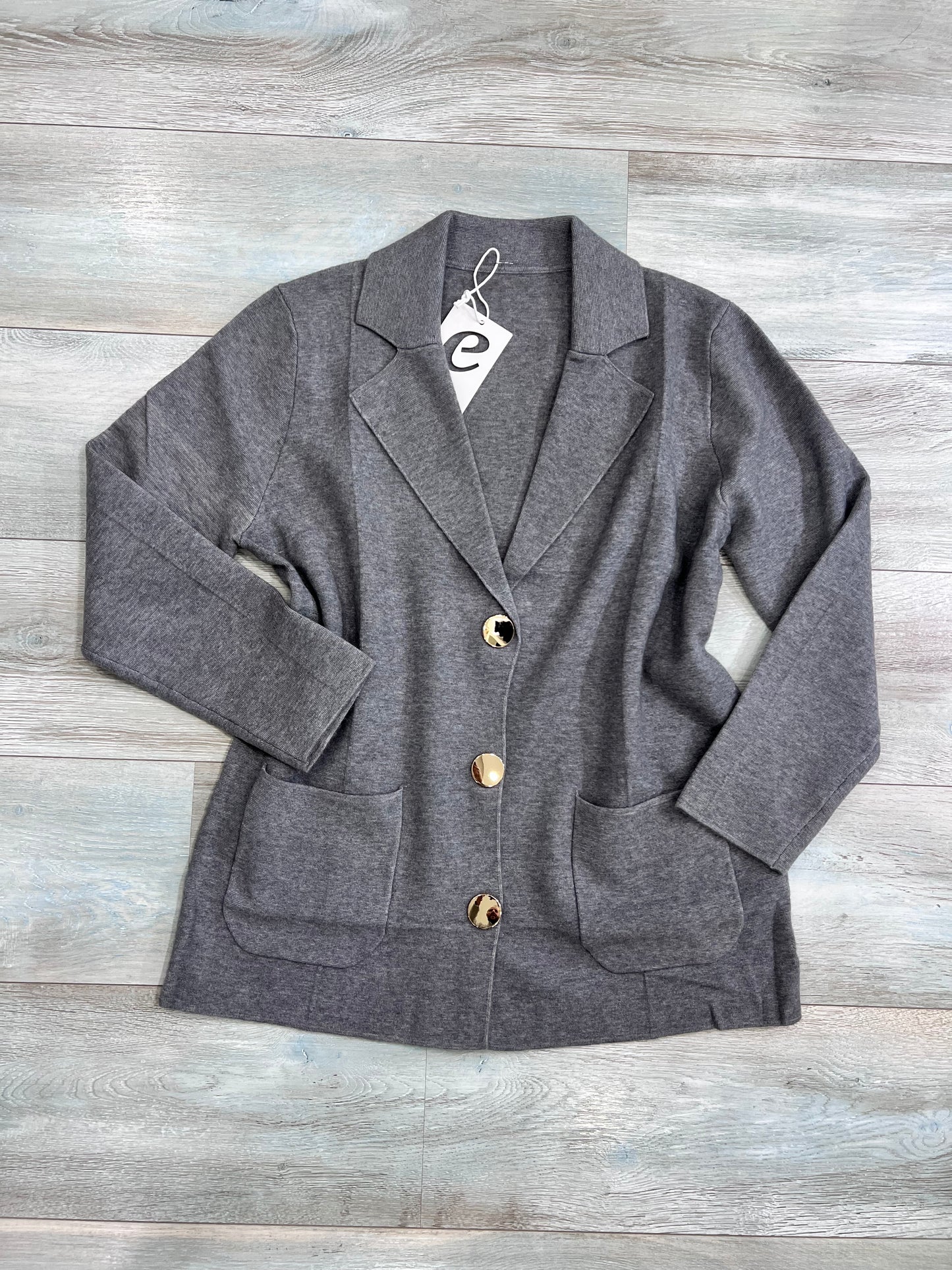 Giacca in lanetta donna in grigio - taglia unica - Dettaglio bottoni oro e tasche