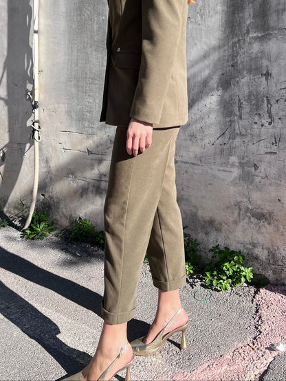 Pantalone donna Made in Italy camel verde - tessuto morbido e caldo per inverno
