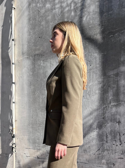 Giacca doppio petto donna verde - Outerwear premium Erica Bellucci -vista laterale
