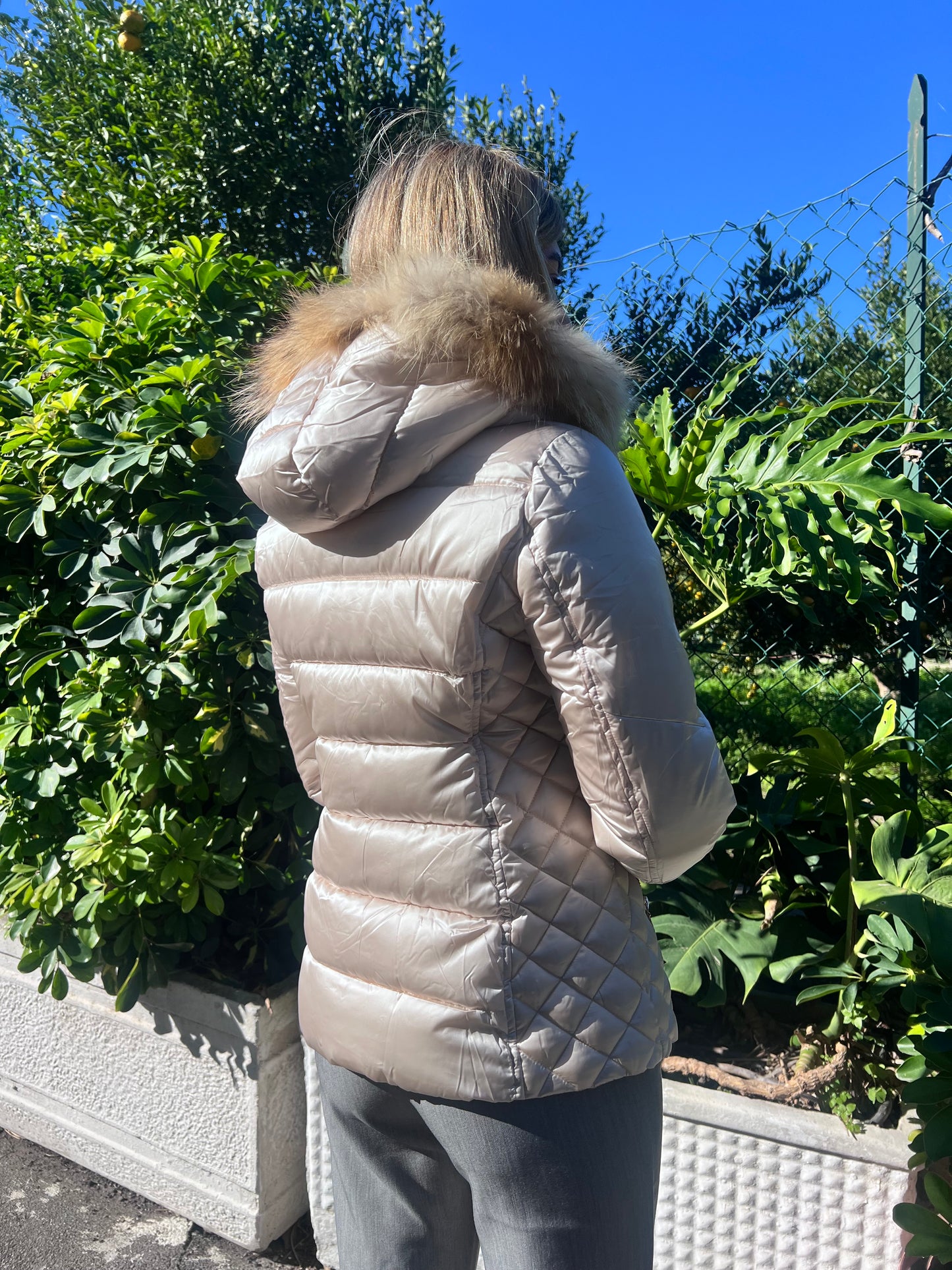 Giubbotto Donna Invernale 638 Bordeaux e Beige con Cappuccio e Pelliccia