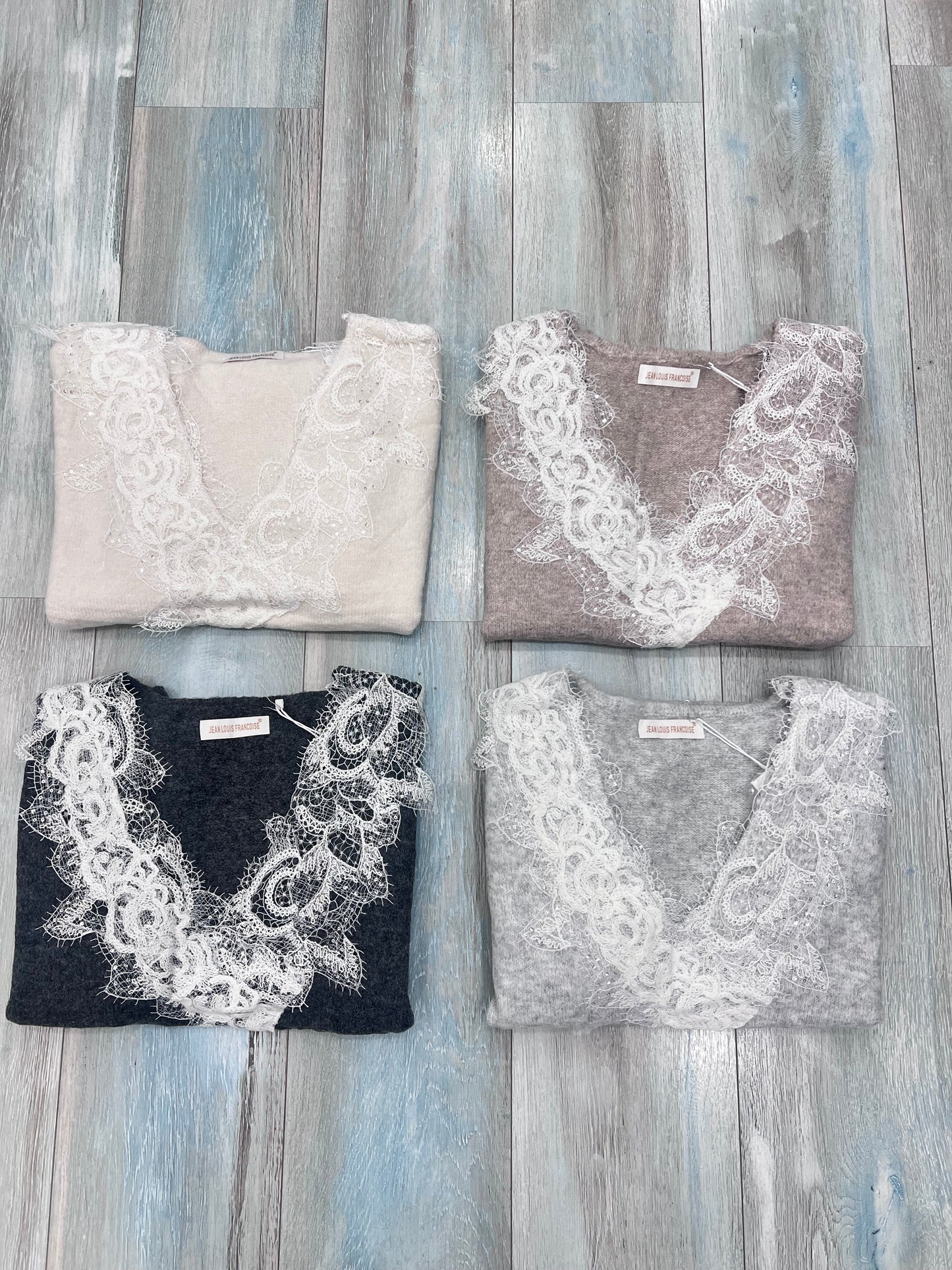 Maglione donna scollo a V con pizzo elegante - colori disponibili
