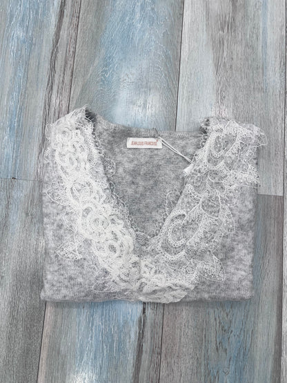 Maglione invernale donna con pizzo applicato - vista completa - colore silver
