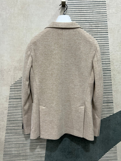 Giacca in maglia peso cappotto beige - Manifattura italiana - Vista posteriore
