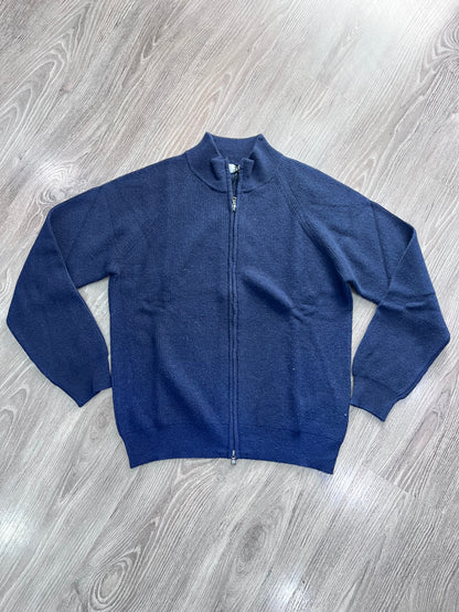 Cardigan uomo elegante lana a coste blu - dettaglio texture
