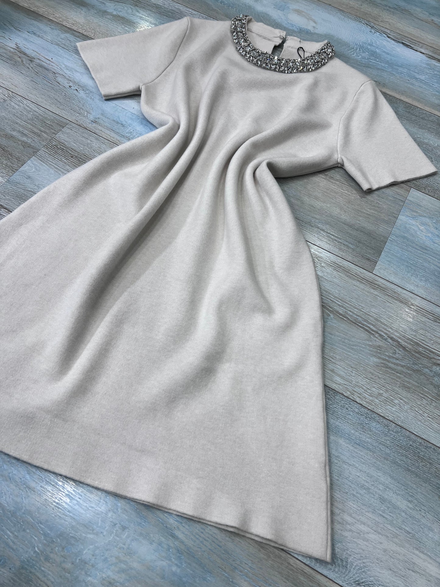 Abito donna lanetta panna mezza manica - vista laterale taglia unica
