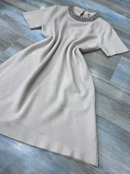 Abito donna lanetta panna mezza manica - vista laterale taglia unica
