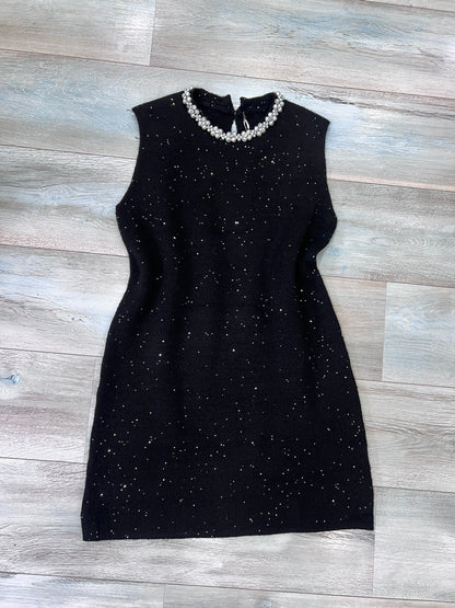 Abito donna elegante lana lurex nero con perle - vista frontale taglia unica
