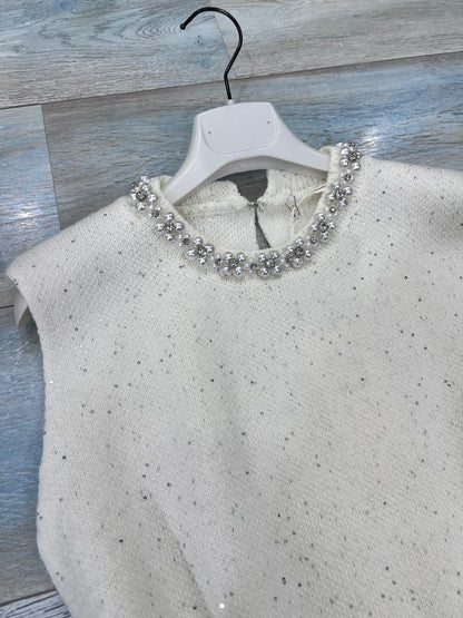 Dettaglio perle abito donna lana lurex bianco - eleganza raffinata
