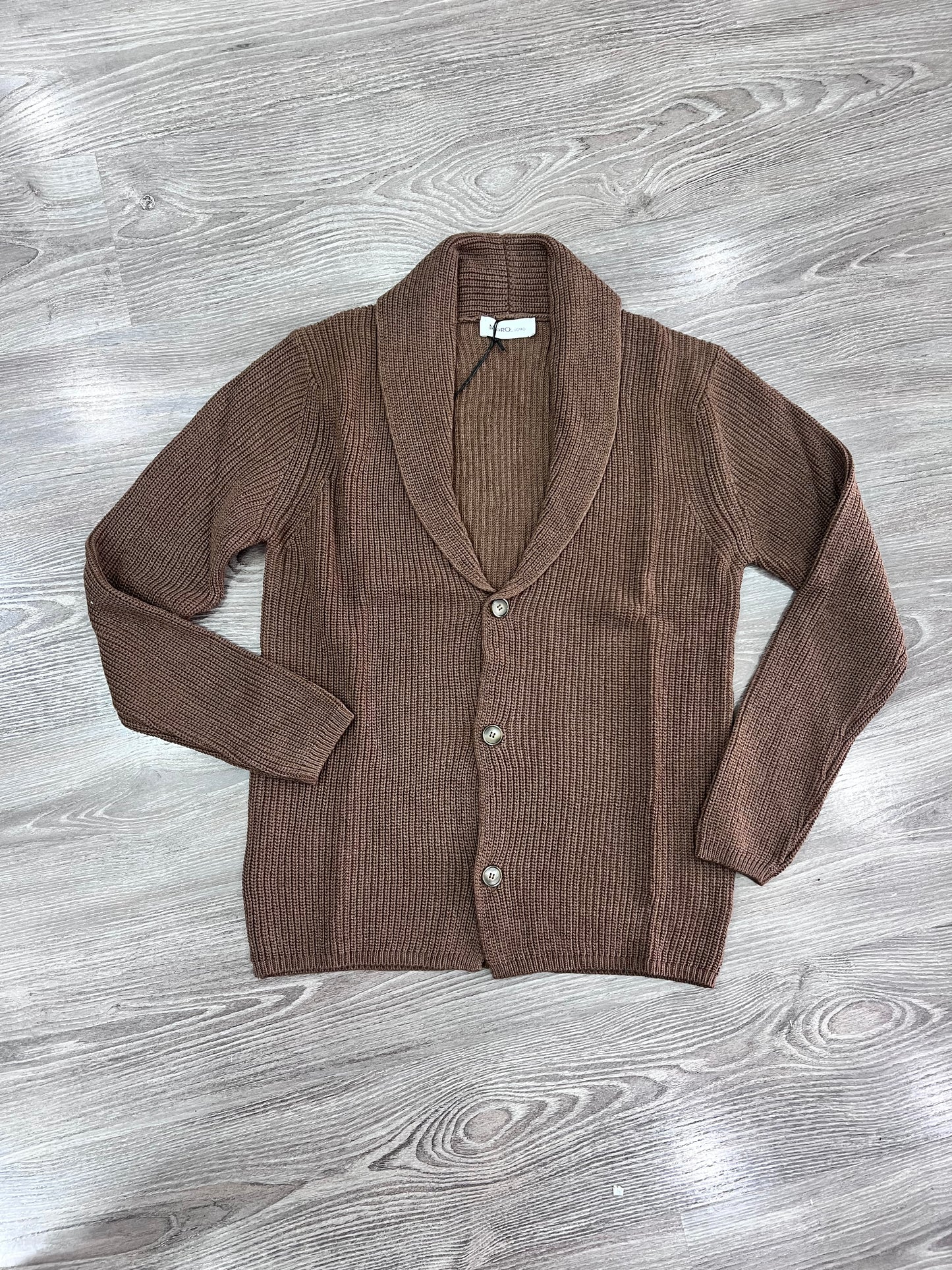 Cardigan uomo a coste brown in lana e cotone Made in Italy - vista frontale