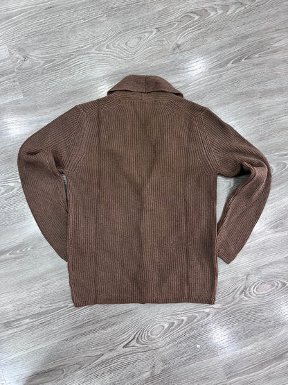 Cardigan a coste brown vista posteriore - vestibilità perfetta lana cotone