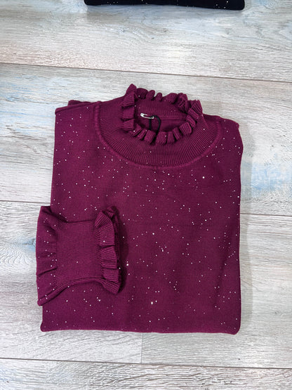 "Maglia donna lurex colore bordeaux con mezzo collo - stile raffinato"
