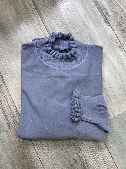 "Maglia donna lurex colore azzurro con mezzo collo e manica lunga"