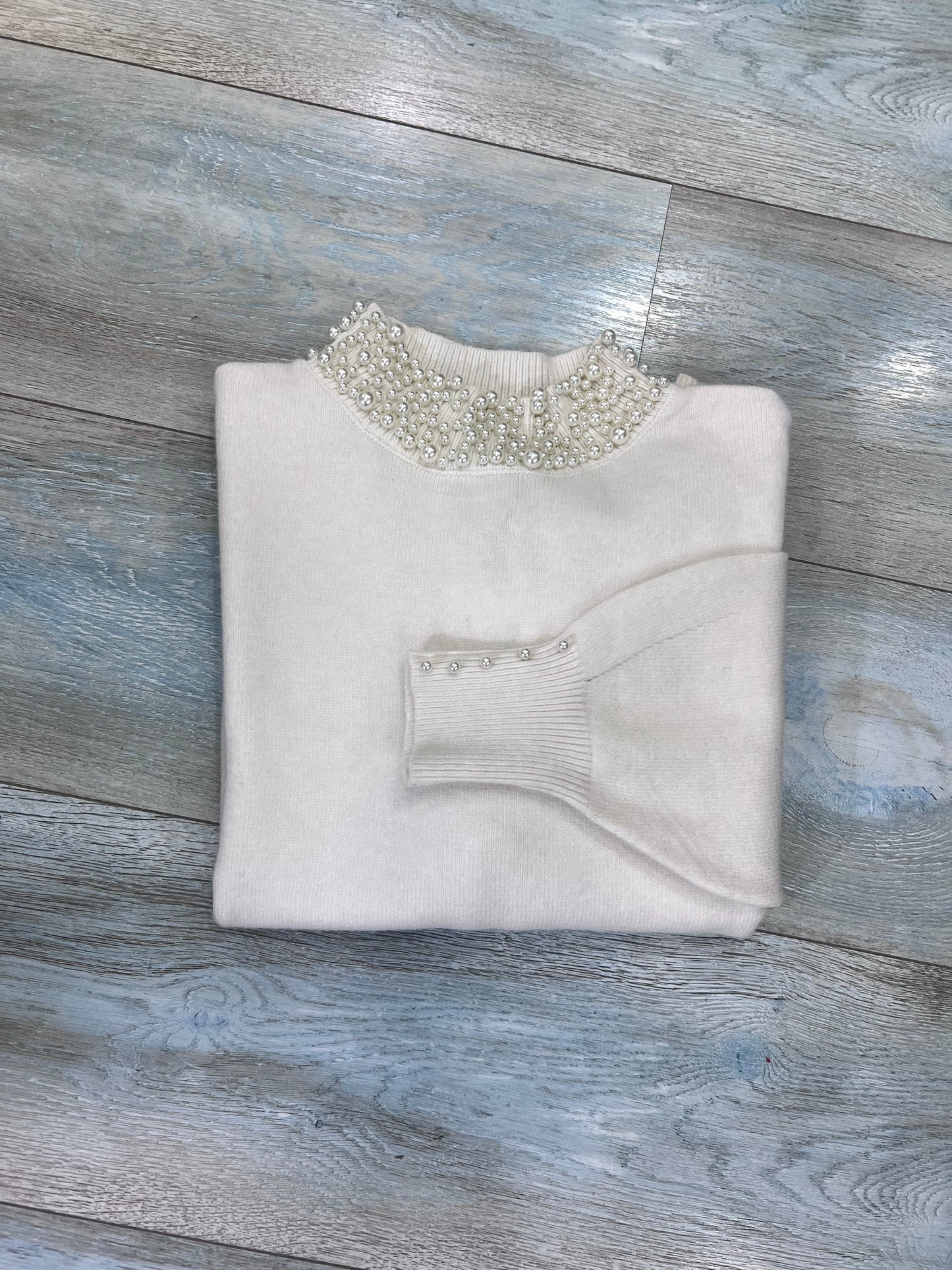 Maglione mezzo collo perle donna - variante colore panna