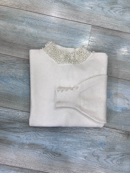 Maglione mezzo collo perle donna - variante colore panna