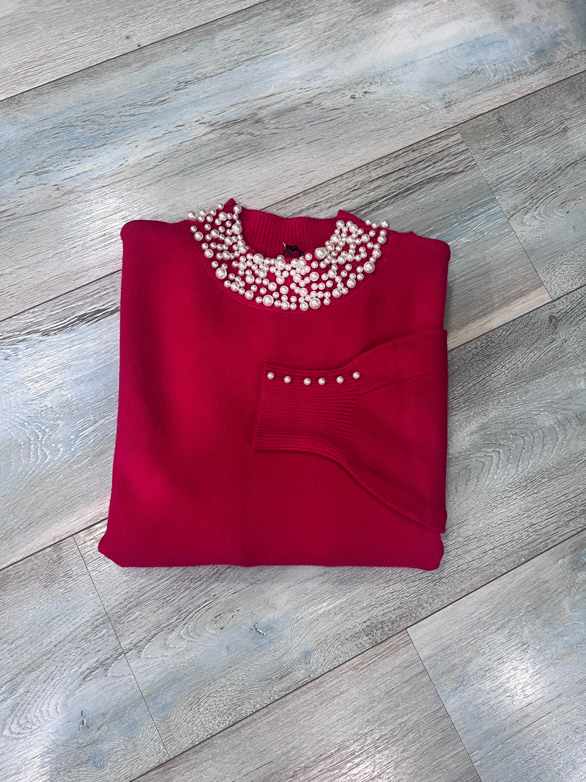 Maglione mezzo collo perle donna - variante colore rosso