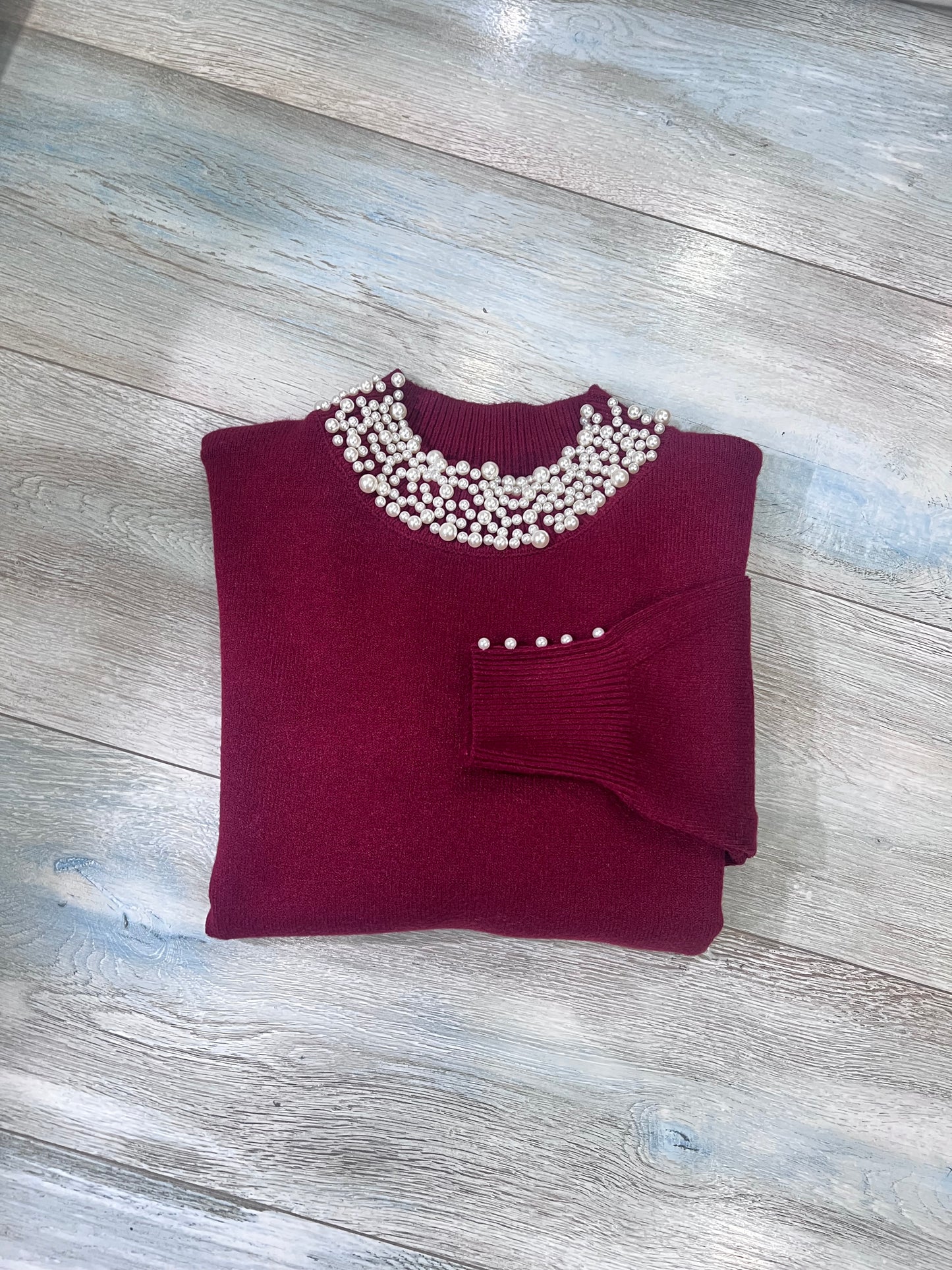Maglione mezzo collo perle donna - variante colore bordeaux